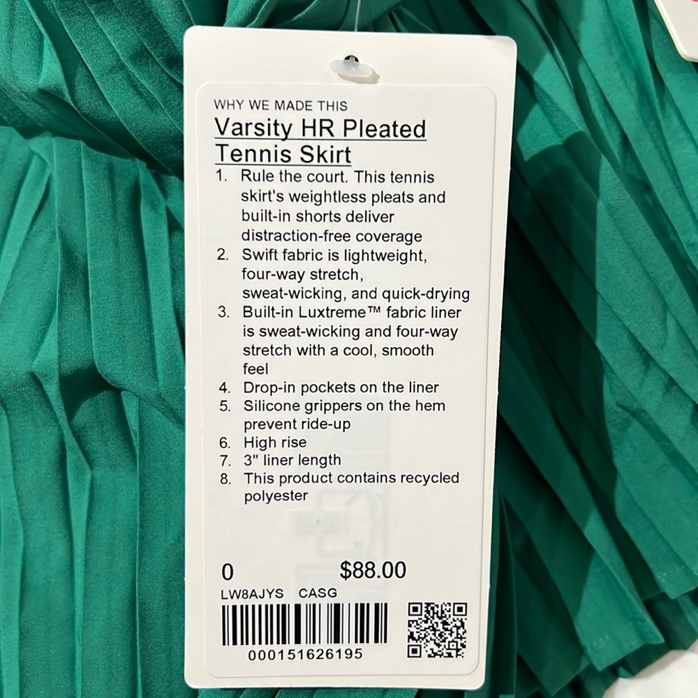 Lululemon Varsity HR Pleated Tennis Skirt Cascadia Green - Picture 2 of 5